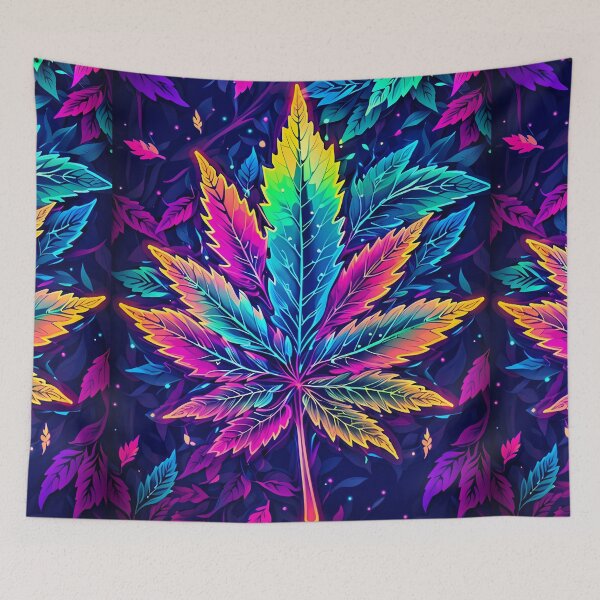 Item preview, Psychedelic Electric Boogaloo RGB Marijuana Cannabis Leaf Black Poster 4/4 designed and sold by wojysmokes.