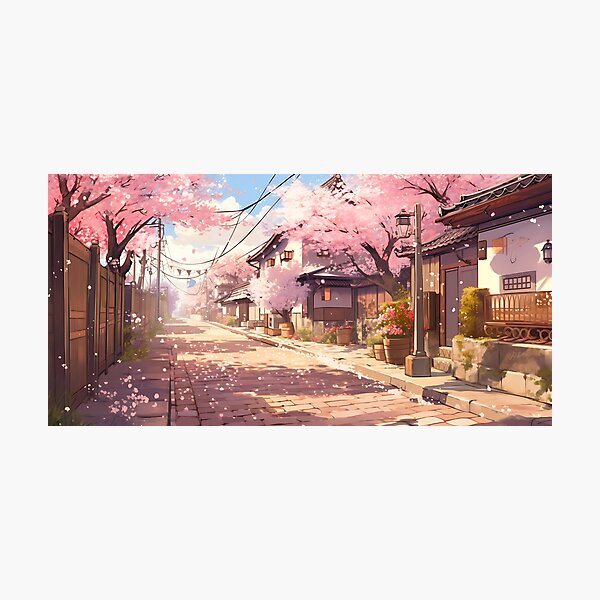 Item preview, Anime Style Japanese Street with Cherry Blossom Trees | A Beautiful and Serene Illustration of a Japanese Springtime Scene designed and sold by samuelpinzon.