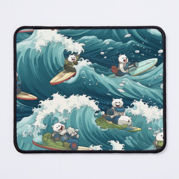 Item preview, Happy Cute Polar Bears Surfing on Japanese Waves designed and sold by FazStuffStore.