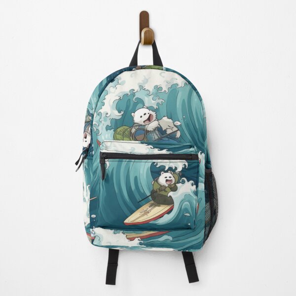 Item preview, Happy Cute Polar Bears Surfing on Japanese Waves designed and sold by FazStuffStore.