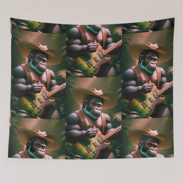 Item preview, a cool gorilla playing guitar in the jungle designed and sold by Pelzi100.