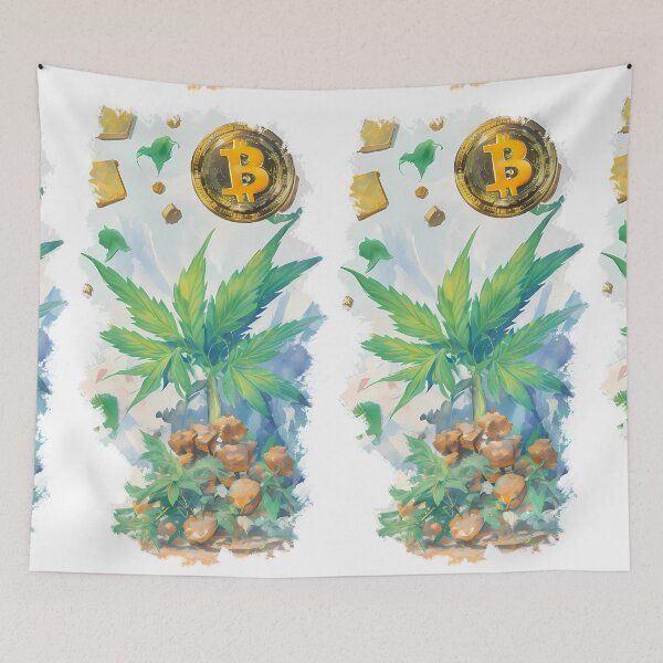 Item preview, Pastel Bitcoin and Pot Plant Painting Impressionist Style designed and sold by wojysmokes.