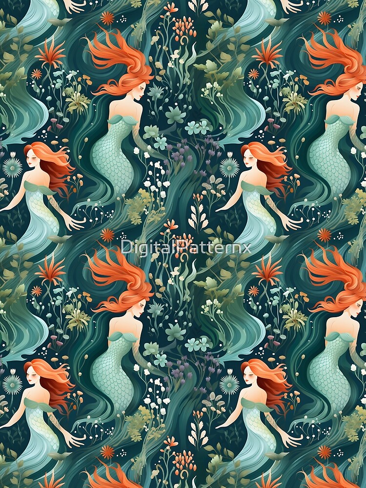 Thumbnail 3 of 3, Scarf, Mermaids Pattern 5 designed and sold by DigitalPatternx.