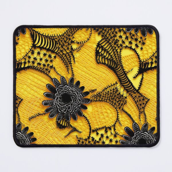 Item preview, black flower with yellow background embroidery type design pattern  designed and sold by Trendy-Artistry.