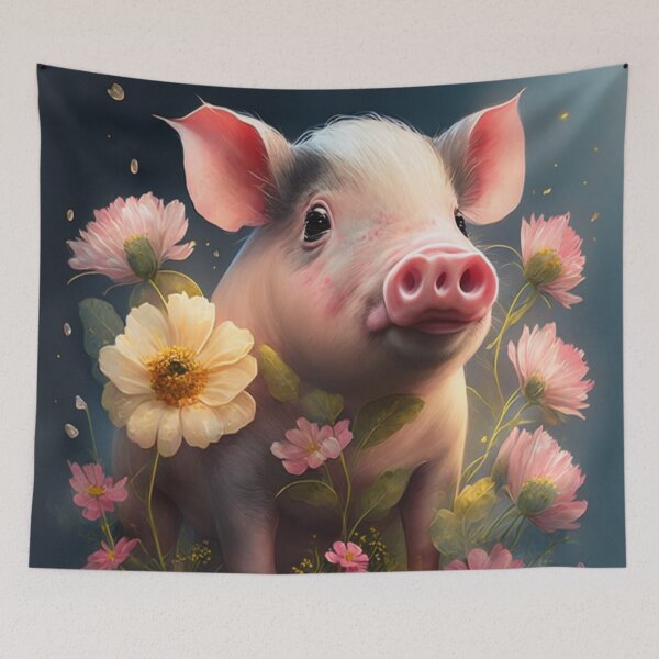 Item preview, Cute pink piggy with flowers designed and sold by vitalinari.