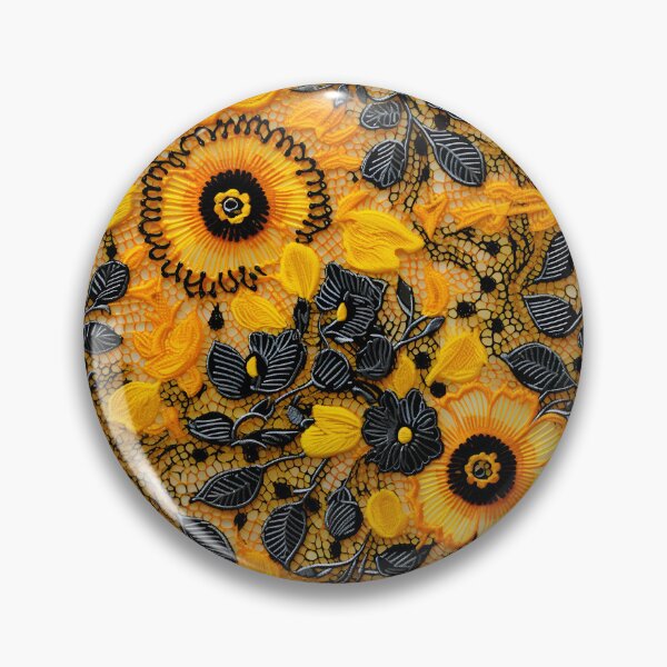 Item preview, Yellow and black flowers embroidery type design pattern  designed and sold by Trendy-Artistry.