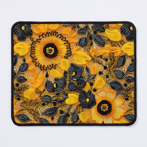 Artikelvorschau, Stickmuster mit gelben und schwarzen Blumen entworfen und verkauft von Trendy-Artistry.