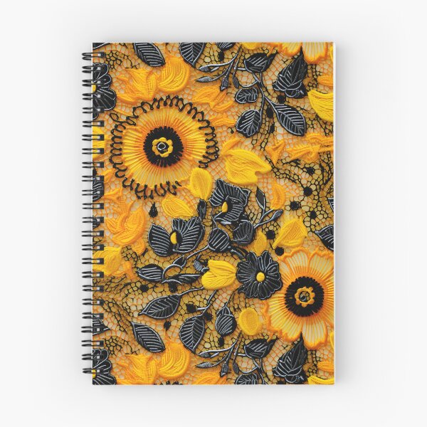 Item preview, Yellow and black flowers embroidery type design pattern  designed and sold by Trendy-Artistry.