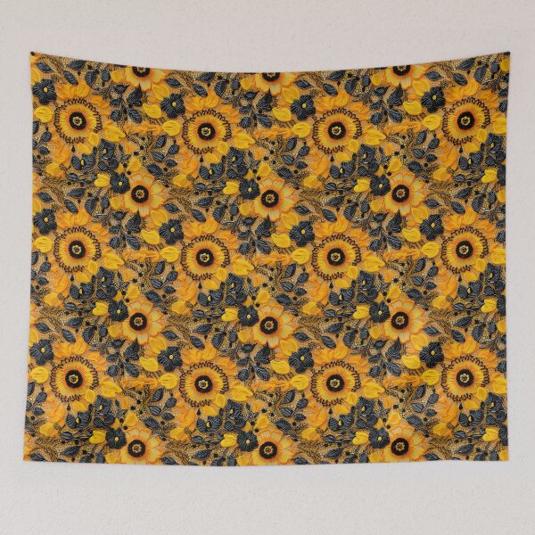 Item preview, Yellow and black flowers embroidery type design pattern  designed and sold by Trendy-Artistry.