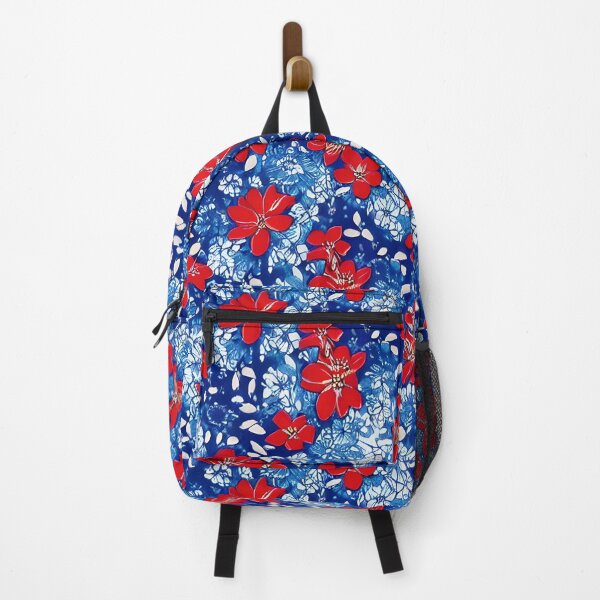 Item preview, Red and Blue Flower Pattern designed and sold by Poetic Patterns Studio.