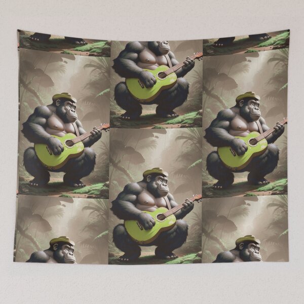 Item preview, a cool gorilla playing guitar in the jungle designed and sold by Pelzi100.