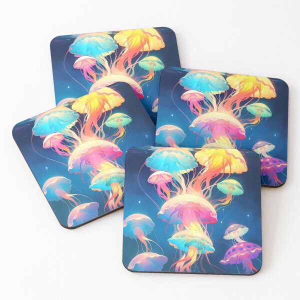 Item preview, A group of jellyfish with rainbow colored tentacles designed and sold by Carmillai.