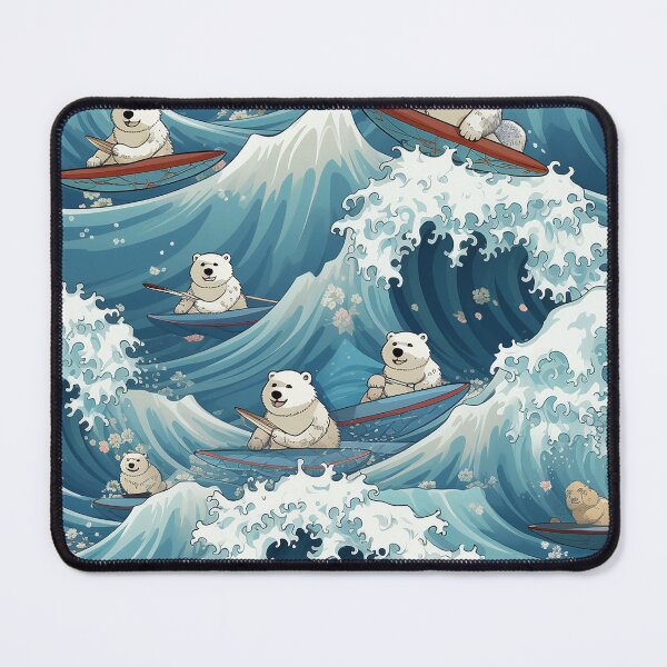 Item preview, Cute Cartoon Polar Bears Surfing on Japanese Waves designed and sold by FazStuffStore.