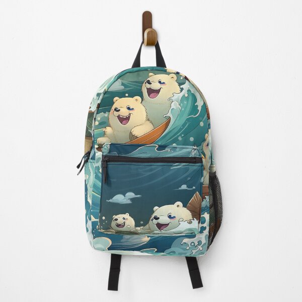 Item preview, Cute Smile Cartoon Polar Bears Riding Japanese Waves in Boats designed and sold by FazStuffStore.
