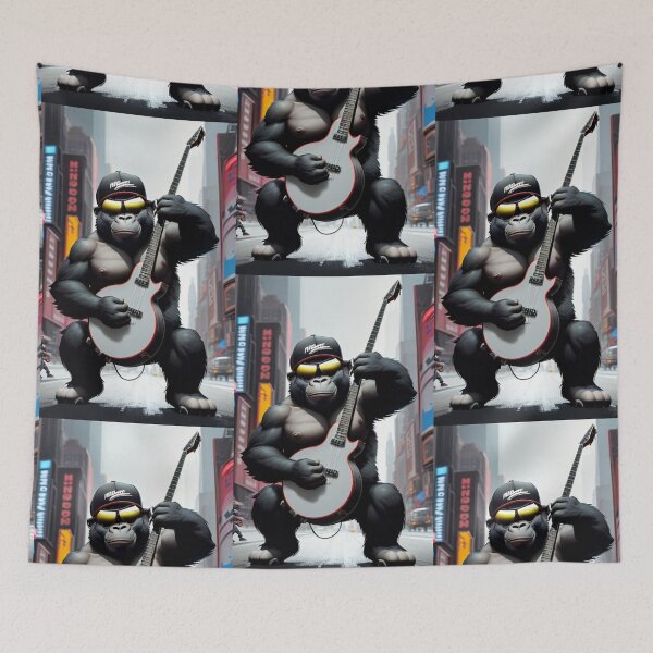 Item preview, a cool gorilla playing guitar in a big city  designed and sold by Pelzi100.