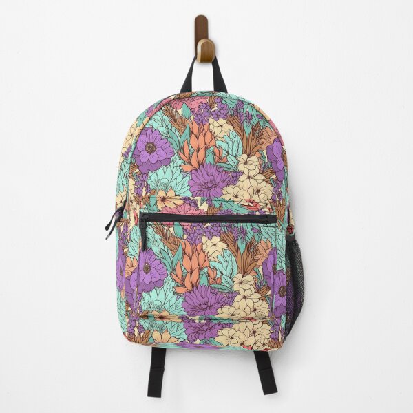 Item preview, Boho floral pattern backpack designed and sold by baggageboutique.
