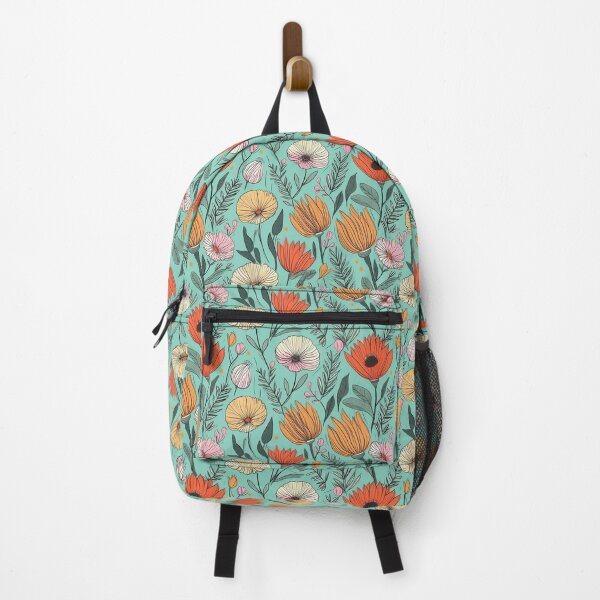 Item preview, Boho floral pattern backpack designed and sold by baggageboutique.