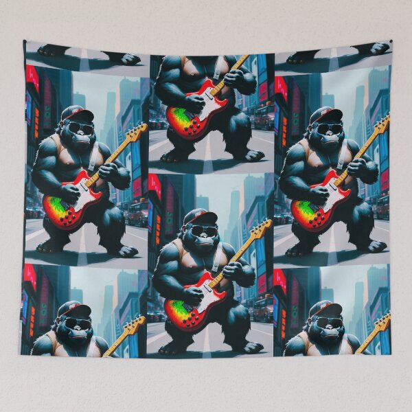 Item preview, a cool  gorilla playing guitar on the streets designed and sold by Pelzi100.