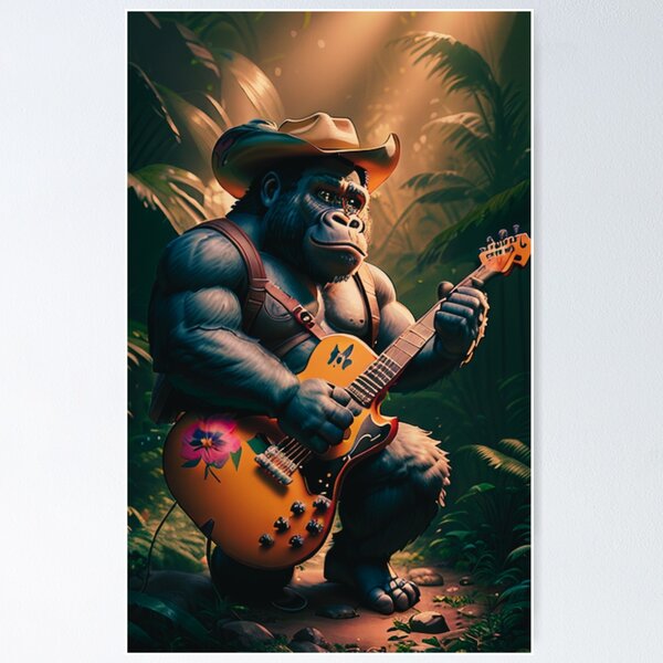 Item preview, a cool cowboy gorilla playing guitar in the jungle designed and sold by Pelzi100.
