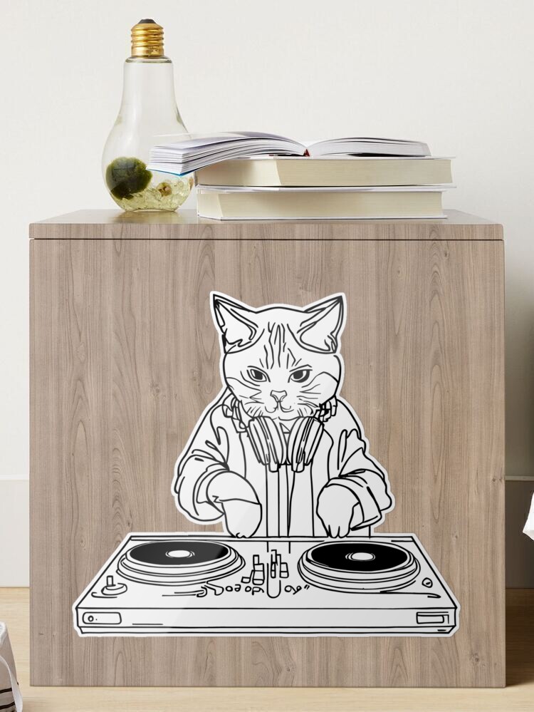 Cat Kitty DJ Turntable, Rave Dance, Laser Lightning, Funny - Cat Kitty Dj  Turntable Rave Dance - Sticker