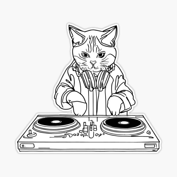 Cat Kitty DJ Turntable, Rave Dance, Laser Lightning, Funny - Cat Kitty Dj  Turntable Rave Dance - Sticker