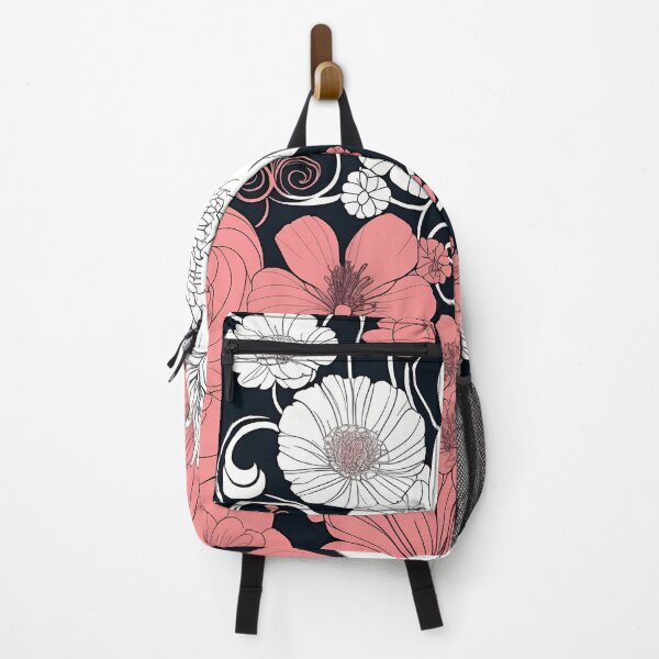 Item preview, Elegant Monochrome Floral Art - White and Pastel Red on Black designed and sold by DeevaValli.