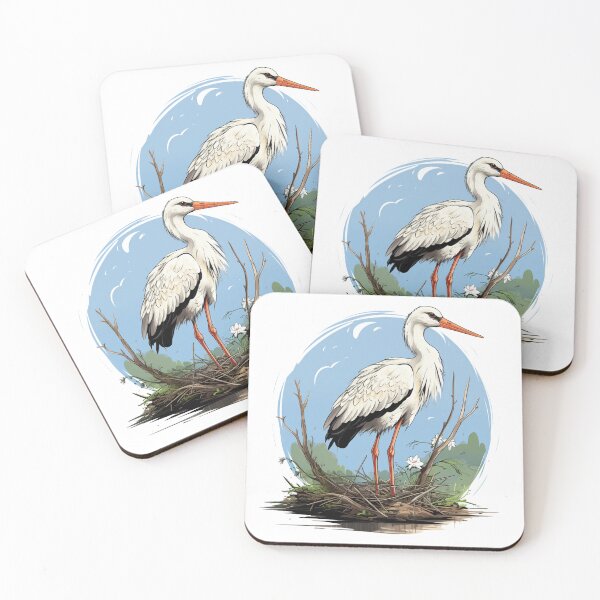 Item preview, White Stork Bird Lover Stork's Nest Sky designed and sold by LudwikeArts.