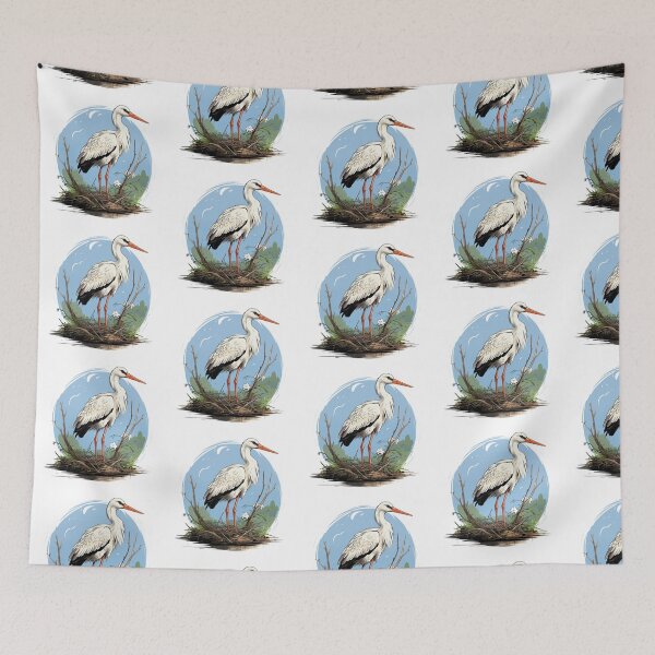 Item preview, White Stork Bird Lover Stork's Nest Sky designed and sold by LudwikeArts.