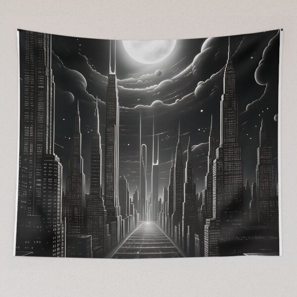 Item preview, Futuristic Chicago Black and White Drawing designed and sold by vicvalli.