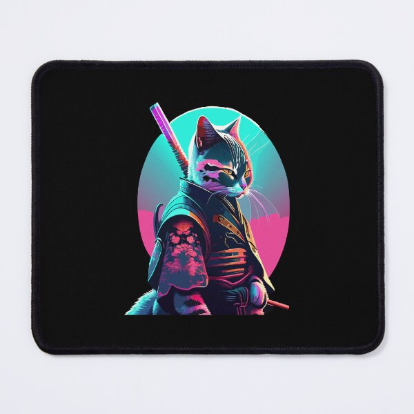 Item preview, A samurai cat in neon colors. designed and sold by ReneMM.