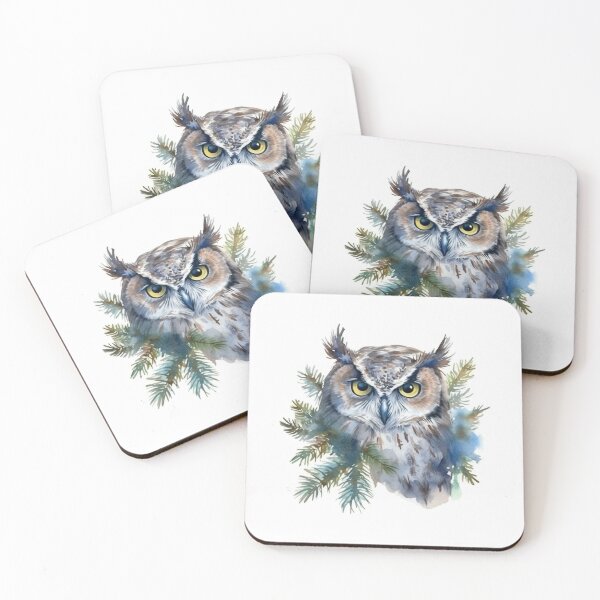 Item preview, Portrait of an Owl Amongst Foliage watercolor art  designed and sold by EmmaFinchDesign.
