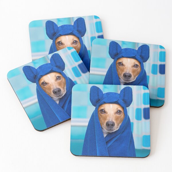 Item preview, Sweet dog in a blue towel with ears and yellow duck in the background designed and sold by Carroll-MB-Des.