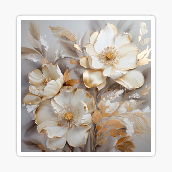 Item preview, Elegant white and gold flowers bouquet on black painting. designed and sold by MargaretWiktor.
