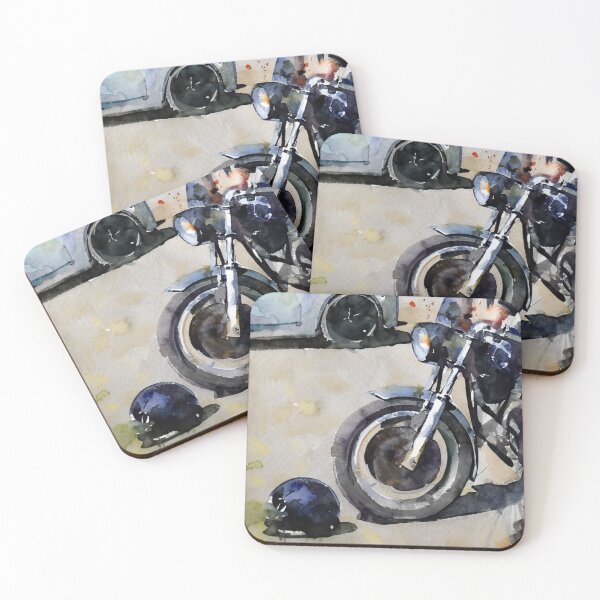 Item preview, Motorcycle with helmet - digital watercolour art  designed and sold by Kate1art.