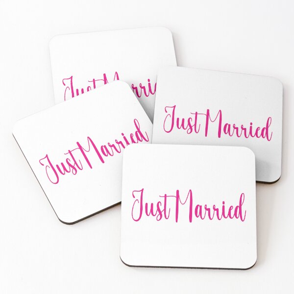 Item preview, Elegant script text 'Just Married' in pink designed and sold by janedewaard.