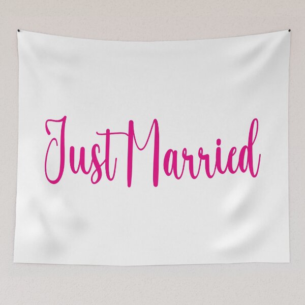 Item preview, Elegant script text 'Just Married' in pink designed and sold by janedewaard.