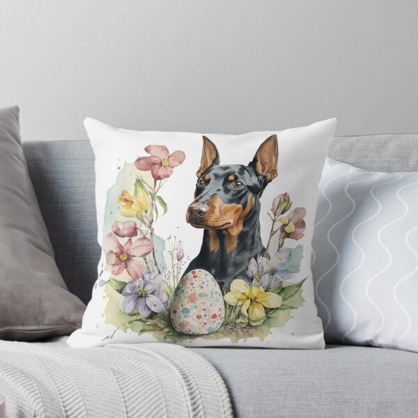 Artikelvorschau, Dobermann | Dobermann Pinscher | Ostern Dobermann | Dobermann mit Blumen entworfen und verkauft von PawsandPages.