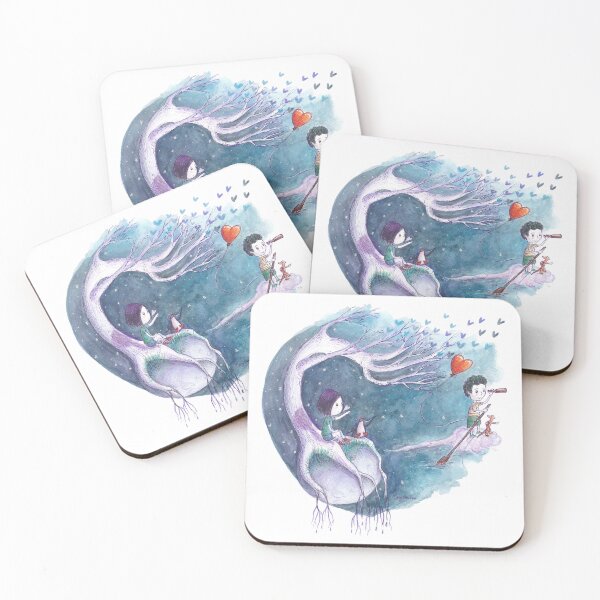 Item preview, Boy sailing away with girl's heart balloon.  designed and sold by PenguinGirl-Art.