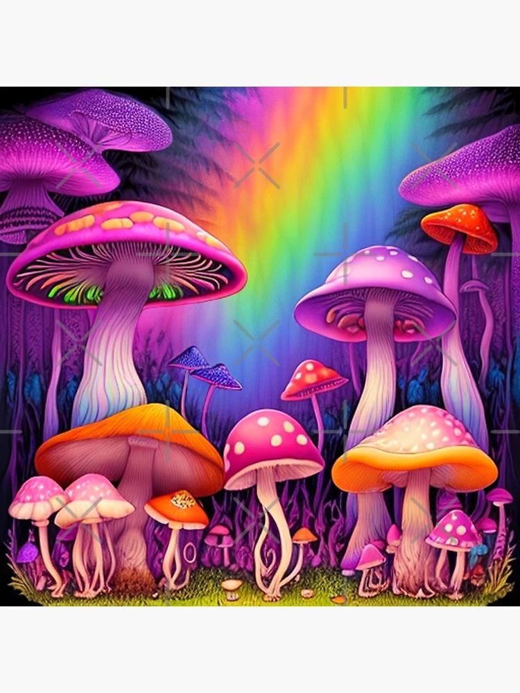 Bright Vivid buy Colors, Original Painting Of A Mushroom Family ,Magical Art