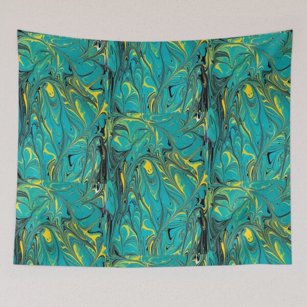 Item preview, Pickle Juice , teal, blue, black and yellow pour painting designed and sold by IICents.