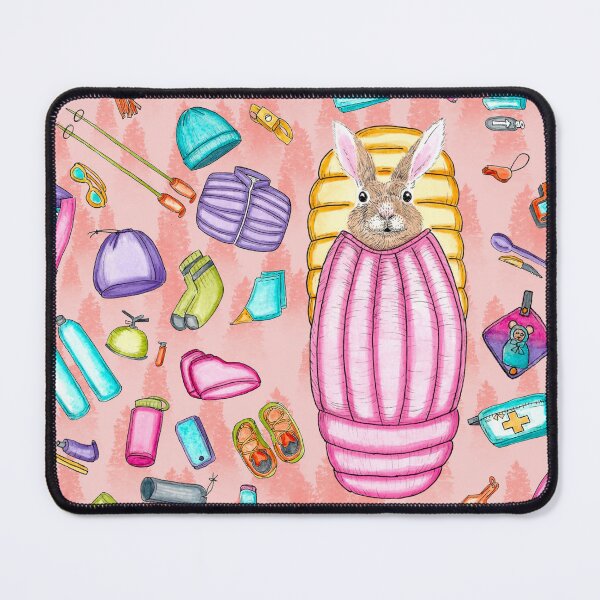 Item preview, Whimsical Backpacking Rabbit Gear Spread Tossed on Peach designed and sold by Sockstomistic.