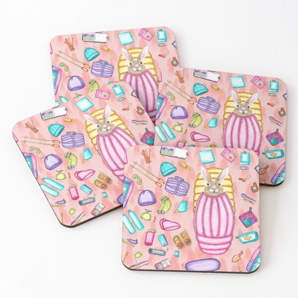 Item preview, Whimsical Backpacking Rabbit Gear Spread Tossed on Peach designed and sold by Sockstomistic.