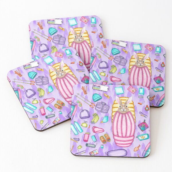 Item preview, Whimsical Backpacking Rabbit Gear Spread Tossed on Purple designed and sold by Sockstomistic.