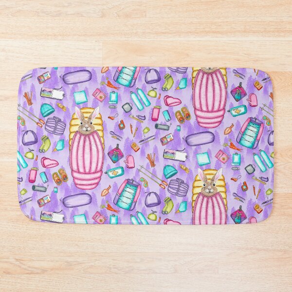 Item preview, Whimsical Backpacking Rabbit Gear Spread Tossed on Purple designed and sold by Sockstomistic.