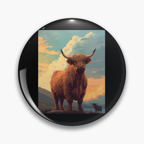 Item preview, Vintage-Inspired Landscape with Scottish Cows  Highland Cattle Sunset Retro Art 	 	 designed and sold by jkdrfkom14.