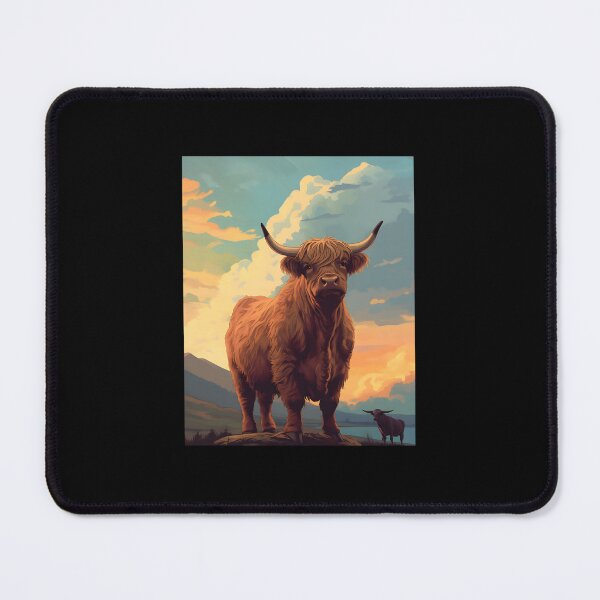 Item preview, Vintage-Inspired Landscape with Scottish Cows Highland Cattle Sunset Retro Art designed and sold by jkdrfkom14.