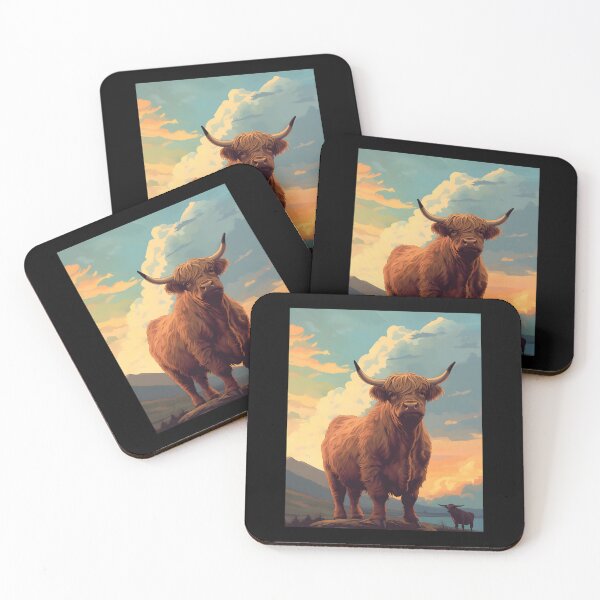 Item preview, Vintage-Inspired Landscape with Scottish Cows  Highland Cattle Sunset Retro Art 	 	 designed and sold by jkdrfkom14.