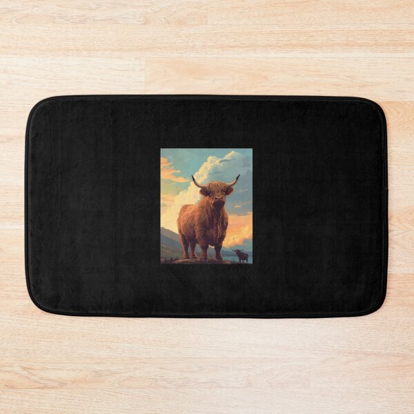 Item preview, Vintage-Inspired Landscape with Scottish Cows  Highland Cattle Sunset Retro Art 	 	 designed and sold by jkdrfkom14.