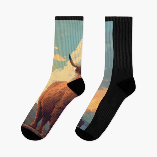 Item preview, Vintage-Inspired Landscape with Scottish Cows  Highland Cattle Sunset Retro Art 	 	 designed and sold by jkdrfkom14.