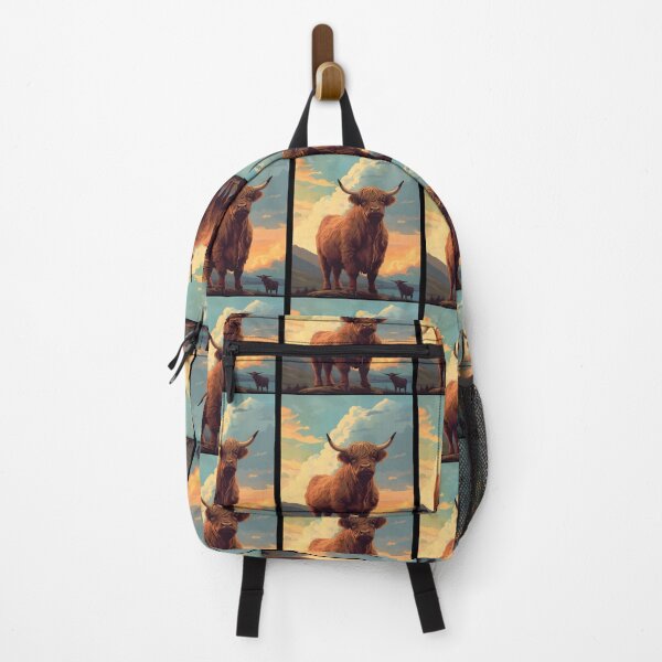 Item preview, Vintage-Inspired Landscape with Scottish Cows Highland Cattle Sunset Retro Art designed and sold by jkdrfkom14.